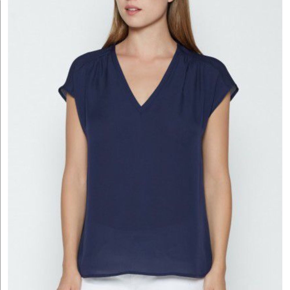 Joie Silk V-neck Navy Blouse